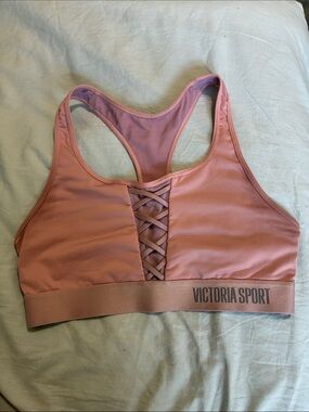Victoria Secret Sport M Pink Lace-Front Racerback Sports Bra
